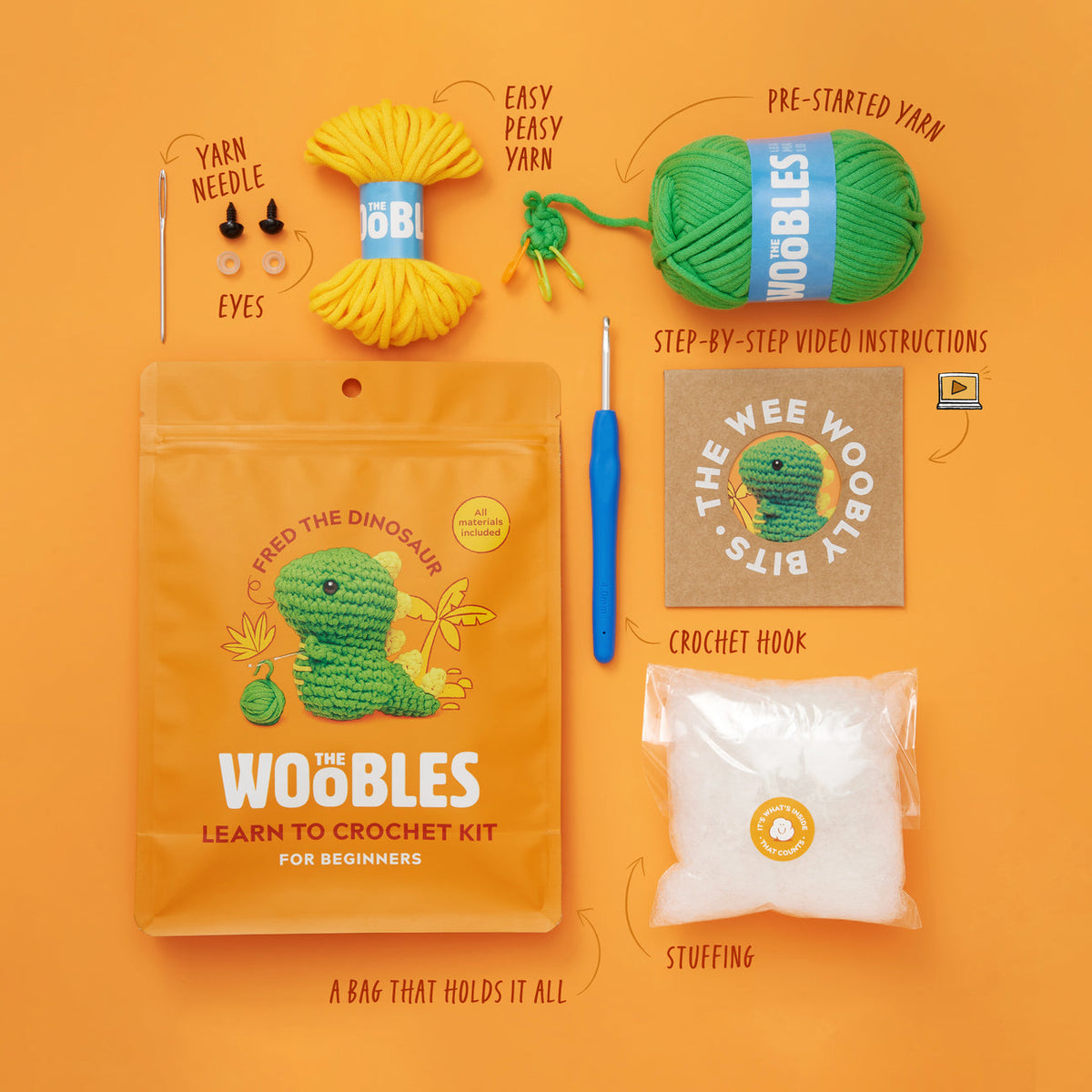 The Woobles | Fred the Dinosaur - Beginner Crochet Kit