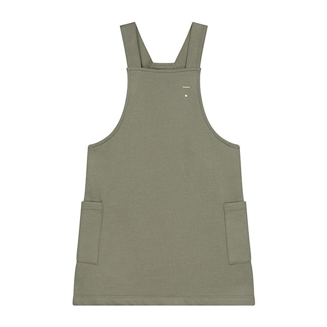 green dungaree dress Overall Dress Dangri Style Dresses Long Denim Dungaree Dress Cotton Pinafore In Brushed Olive-Small Revivall