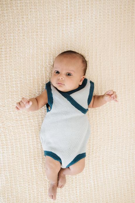 Fin &amp; Vince | Knit Wrap Romper - Sky/Ocean - COLLAR IS FADED A SMALL AMOUNT!