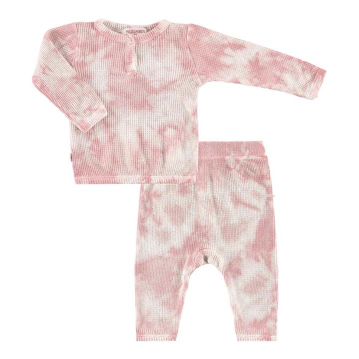 Paige Lauren | Baby Organic Tie-Dye L/S Henley + Legging Set - Pink