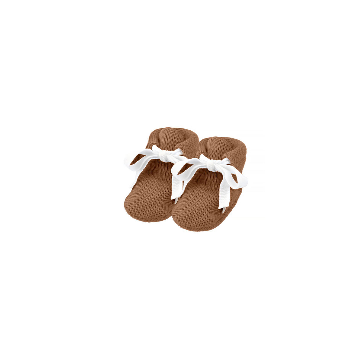 uaua baby booties with white tie in chocolate